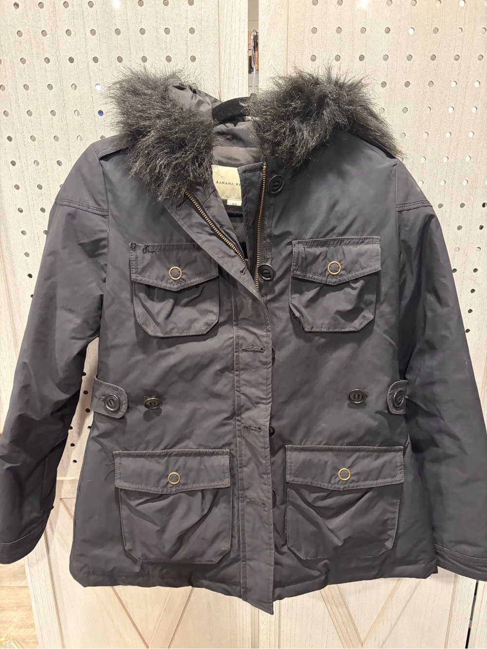 Banana Republic Black Utility Parka with Faux Fur Hood